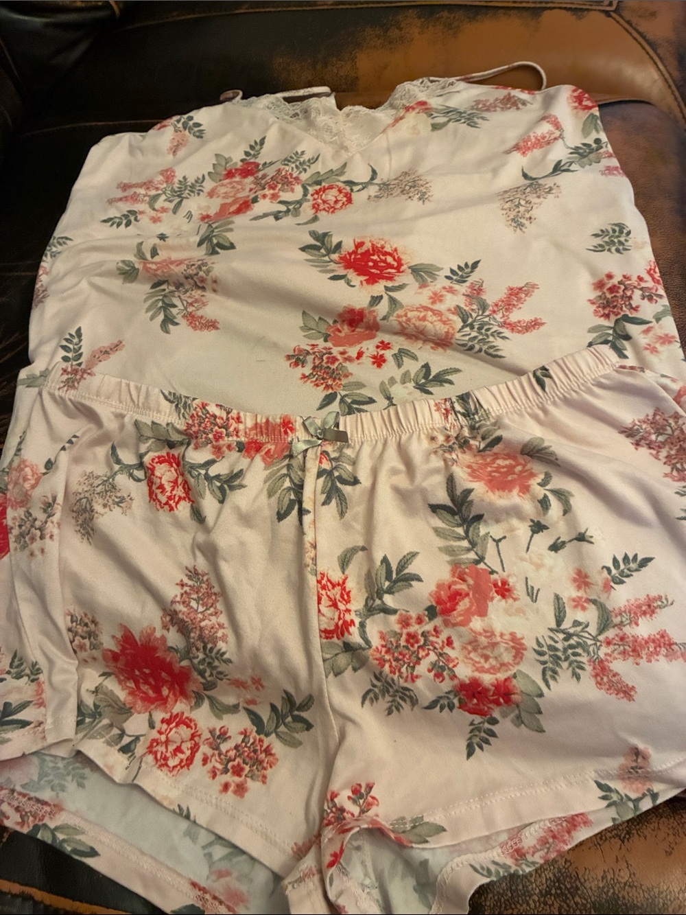 Flora Nikrooz Cream Sleep Shorts and Cami Set with Coral Floral Print